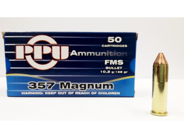 Cartouche calibre .357 Magnum, 158 grains FMS, marque PPU