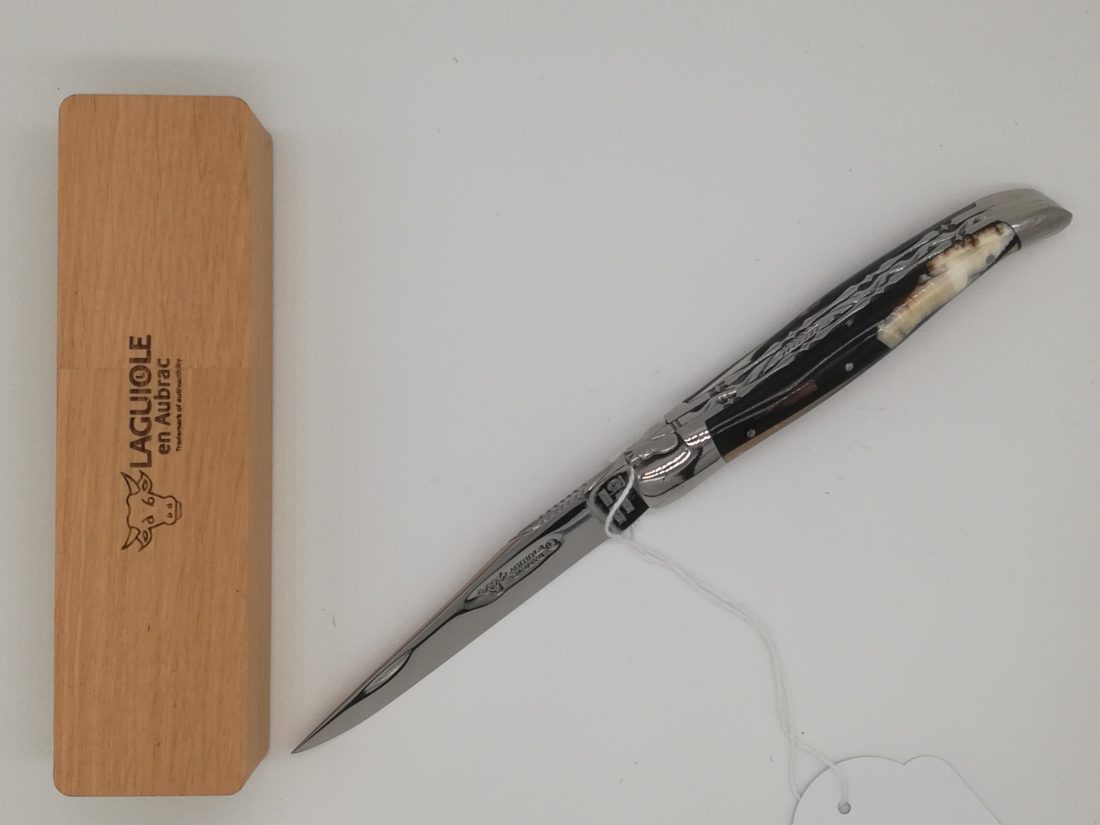 Couteau pliant Laguiole, lame 11 cm, manche avec incrustation d'ivoire de mammouth