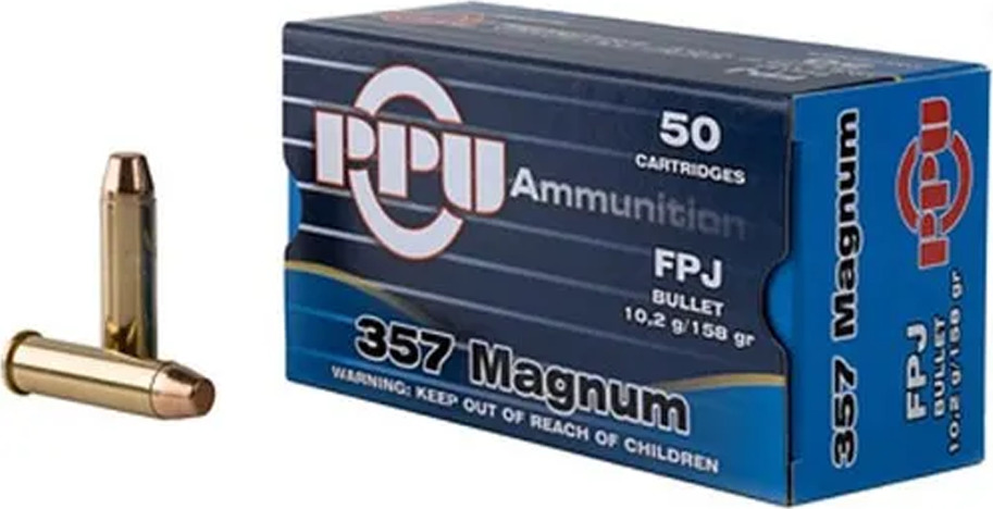 Cartouche calibre .357 Magnum, 158 grains FPJ, marque PPU